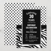 Retro Zwart Wit Polka Dot 30ste Verjaardagsfeest Kaart (Voorkant / Achterkant)