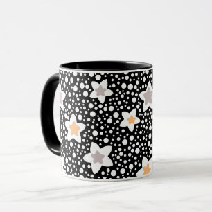 Retro zwart-wit polka stippen met sterren mok
