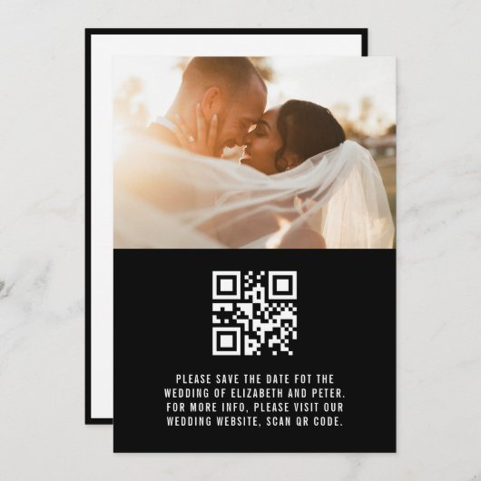 Retro Zwart Wit QR Code Bruiloft Website Save The Date (Voorkant / Achterkant)
