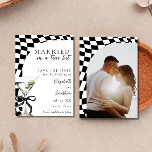 Retro Zwart & Wit Vies Martini Foto Bruiloft Save The Date