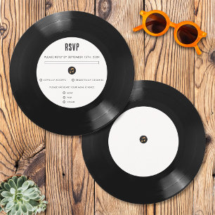 Retro zwart-wit vinyl-huwelijks-RSVP-kaart Kaart