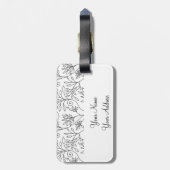 Retro zwart witte bloemen Bagage label (Achterkant verticaal)