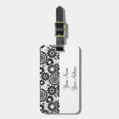 Retro zwart witte bloemen Bagage label (Voorkant verticaal)