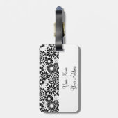 Retro zwart witte bloemen Bagage label (Achterkant verticaal)