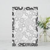 Retro zwart witte bloemen Briefpapier (Staand voorkant)