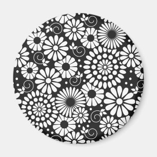 Retro zwart witte bloemen iPhone-magneet Magneet