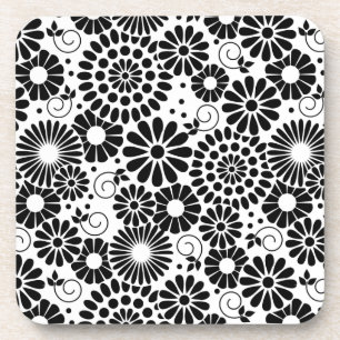 Retro zwart witte bloemen Kurken onderzetter