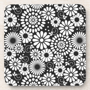 Retro zwart witte bloemen Kurken onderzetter