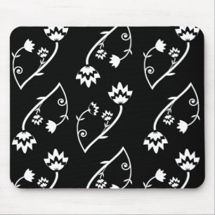 Retro zwart witte bloemen muismat