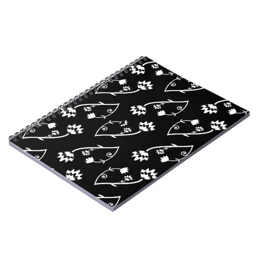 Retro zwart witte bloemen Notitieboek (Linkerzijde)