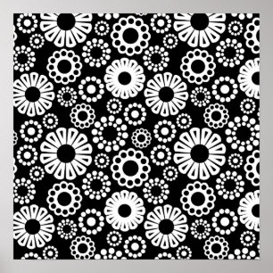 Retro zwart witte bloemen Poster
