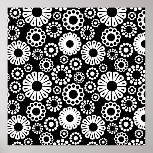 Retro zwart witte bloemen Poster (Voorkant)