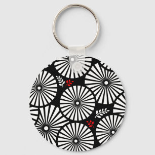 Retro zwart witte bloemen Sleutelhanger