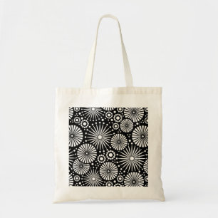 Retro zwart witte bloemen Tas