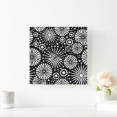 Retro zwart witte bloemen wandklok vierkante klok (Huis)