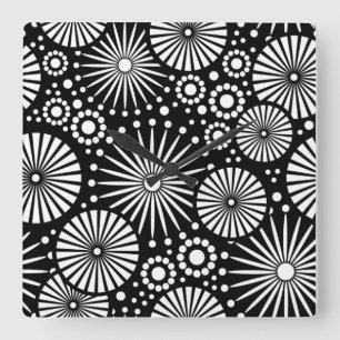 Retro zwart witte bloemen wandklok vierkante klok