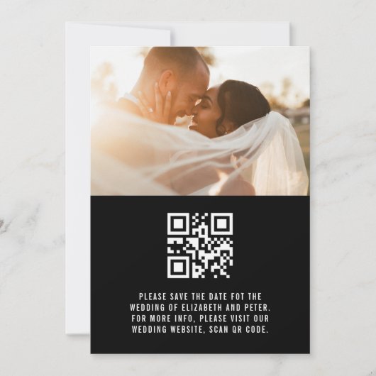 Retro Zwart Witte QR Code Trouwwebsite Save The Date (Voorkant)