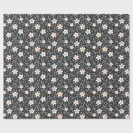 Retro zwart-witte stippen met sterren cadeaupapier (Vlak)