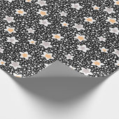 Retro zwart-witte stippen met sterren cadeaupapier (Hoek)