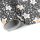 Retro zwart-witte stippen met sterren cadeaupapier (Rol Hoek)
