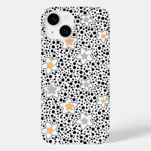 Retro zwart-witte stippen met sterren Case-Mate iPhone 14 hoesje