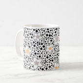 Retro zwart-witte stippen met sterren koffiemok (Voorkant links)