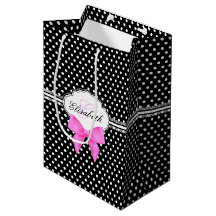 Retro zwarte en witte polka stip roze boegnaam