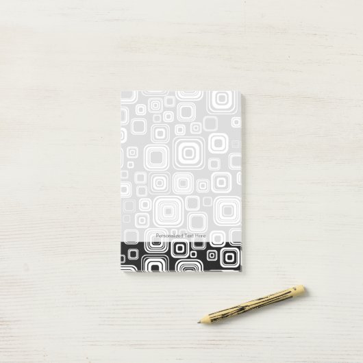 Retro zwarte en witte vierkantjes post-it® notes (Op bureau)