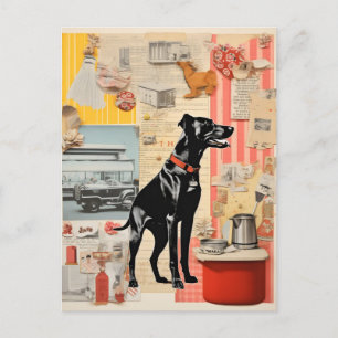 Retro zwarte hond Collage Briefkaart