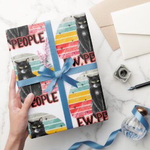 Retro Zwarte Kat Ew Mensen Cadeaupapier