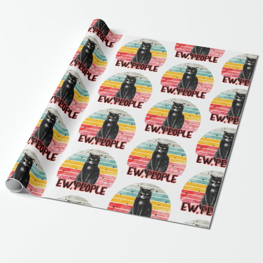 Retro Zwarte Kat Ew Mensen Cadeaupapier (Uitgerold)