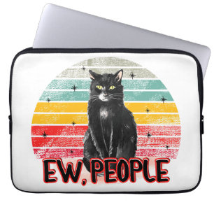 Retro Zwarte Kat Ew Mensen Laptop Sleeve