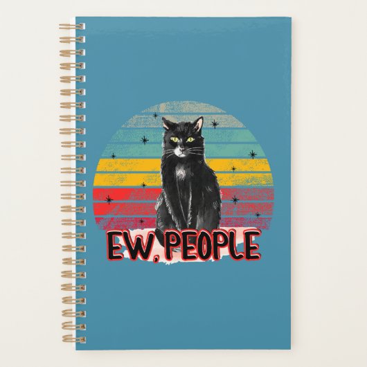 Retro Zwarte Kat Ew Mensen Planner (Voorkant)
