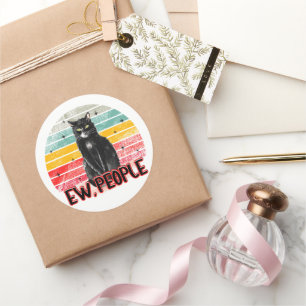 Retro Zwarte Kat Ew Mensen Ronde Sticker