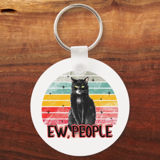 Retro  Zwarte Kat Ew Mensen Sleutelhanger (Achterkant)