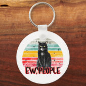 Retro  Zwarte Kat Ew Mensen Sleutelhanger (Voorkant)