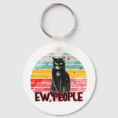 Retro  Zwarte Kat Ew Mensen Sleutelhanger (Achterkant)