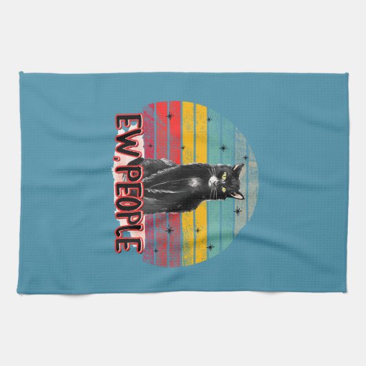 Retro  Zwarte Kat Ew Mensen Theedoek (Horizontaal)