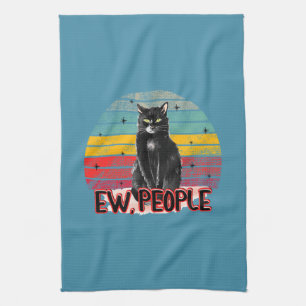 Retro Zwarte Kat Ew Mensen Theedoek
