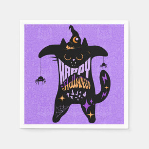 Retro Zwarte Kat Grappig Halloween Servet