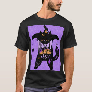 Retro Zwarte Kat Grappig Halloween T-shirt