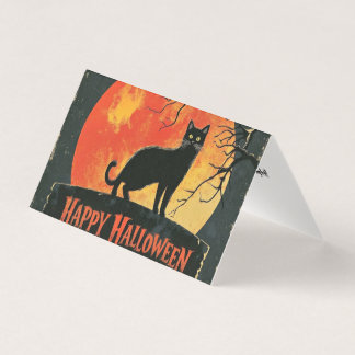 Retro Zwarte Kat Halloween Gelukkig Halloween Vint Kaart