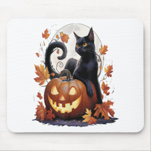 Retro zwarte kat Halloween maan kostuum eng maar C Muismat