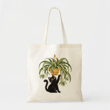 Retro Zwarte Kat Hangende Spinplant Kunst