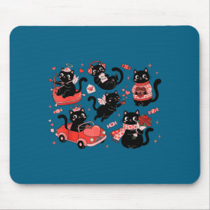 Retro Zwarte Kat Hart Valentijnsdag Schattig Katje Muismat