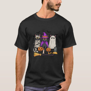Retro Zwarte Kat Heks Griezelen Halloween Pompoen T-shirt