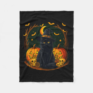 Retro Zwarte Kat Heks Y Halloween Pompoen Vrouwen Fleece Deken