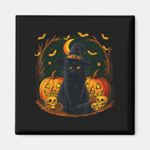 Retro Zwarte Kat Heks Y Halloween Pompoen Vrouwen Magneet