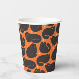 Retro Zwarte Kat in Oranje Papieren Bekers