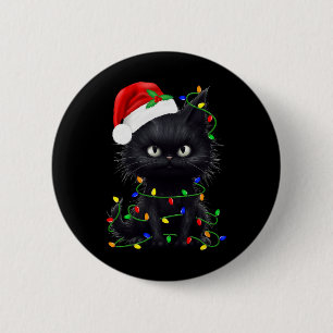 Retro Zwarte Kat Kerst Licht Fun Kat Mannen Vrouwe Ronde Button 5,7 Cm